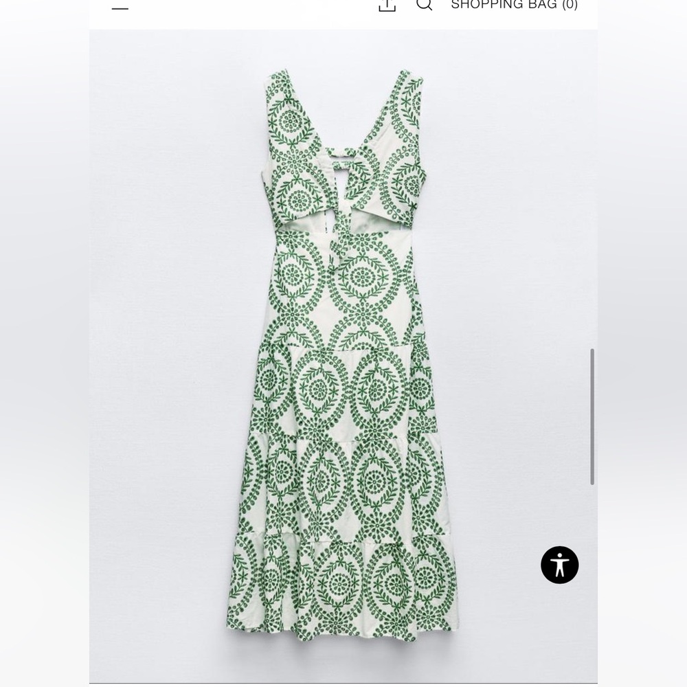 Zara PERFORATED KNOTTED EMBROIDERED DRESS